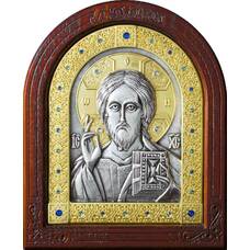 Икона Господь Вседержитель в серебре с позолотой и деревянной рамке (арт. 12240177)