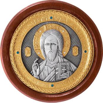Икона Господь Вседержитель в серебре с позолотой и деревянной рамке (арт. 12240180)