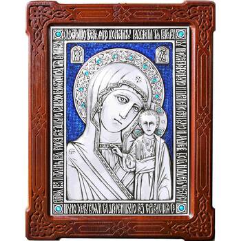 Казанская икона Божией Матери в серебре с эмалью и деревянной рамке (арт. 12240185)