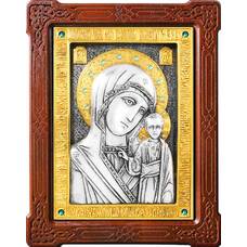 Казанская икона Божией Матери в серебре с позолотой и деревянной рамке (арт. 12240186)
