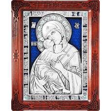 Владимирская икона Божией Матери в серебре с эмалью и в деревянной рамке (арт. 12240189)