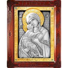 Владимирская икона Божией Матери в серебре с позолотой и деревянном окладе (арт. 12240190)
