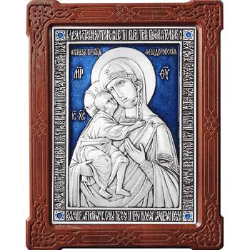 Федоровская икона Божией Матери в серебре с эмалью и деревянной рамке (арт. 12240199)