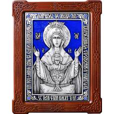 Икона Божией Матери Неупиваемая Чаша (Владычный монастырь) в серебре с эмалью и деревянной рамке (арт. 12240205)