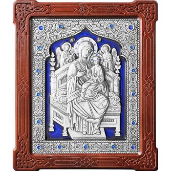 Икона Божией Матери Всецарица (Пантанасса) в серебре с эмалью и деревянной рамке (арт. 12240211)