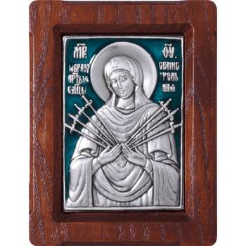 Семистрельная икона Божией Матери в серебре с эмалью и деревянной рамке (арт. 12240215)