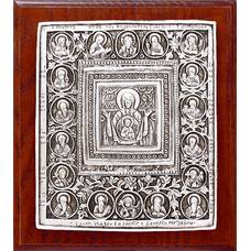 Икона Божией Матери Знамение в серебре и деревянной рамке (арт. 12240220)