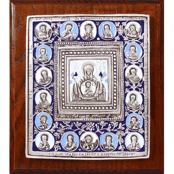 Икона Божией Матери Знамение в серебре с эмалью и деревянной рамке (арт. 12240221)