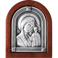 Казанская икона Божией Матери в серебре и деревянной рамке (арт. 12240231)