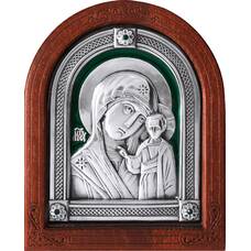Казанская икона Божией Матери в серебре с эмалью и деревянной рамке (арт. 12240232)