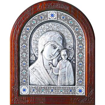Казанская икона Божией Матери в серебре и деревянной рамке (арт. 12240237)
