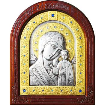 Казанская икона Божией Матери в серебре с позолотой и деревянной рамке (арт. 12240239)