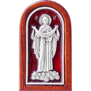 Икона Покрова Богородицы в серебре с эмалью и деревянной рамке (арт. 12240242)