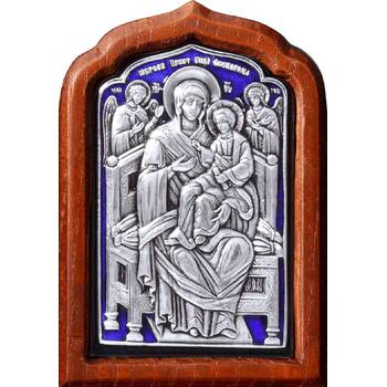 Икона Божией Матери Всецарица (Пантанасса) в серебре с эмалью и деревянной рамке (арт. 12240250)