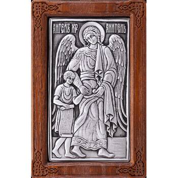 Икона Ангела Хранителя в серебре и в деревянной рамке (арт. 12240268)