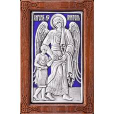Икона Ангела Хранителя в серебре с эмалью и в деревянной рамке (арт. 12240269)