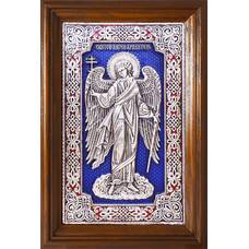 Икона Ангела Хранителя в серебре с эмалью и в деревянной рамке с басмой (арт. 12240273)