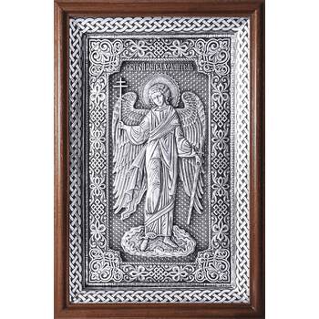 Икона Ангела Хранителя в серебре и деревянной рамке с басмой (арт. 12240274)