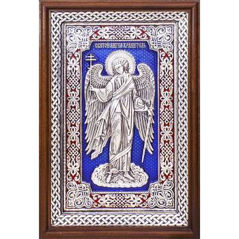 Икона Ангела Хранителя в серебре с эмалью и в деревянной рамке с басмой (арт. 12240275)