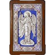 Икона Ангела Хранителя в серебре с эмалью и в деревянной рамке с басмой (арт. 12240279)
