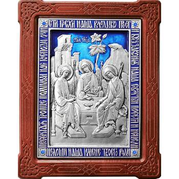 Икона Святая Троица в серебре с эмалью и деревянной рамке (арт. 12240283)