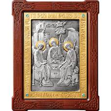 Икона Святая Троица в серебре с позолотой и деревянной рамке (арт. 12240284)