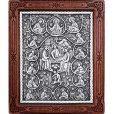 Икона Святая Троица и 12 апостолов в серебре и деревянной рамке (арт. 12240286)