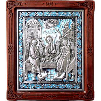 Икона Святая Троица в серебре с эмалью и деревянной рамке (арт. 12240291)
