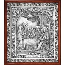 Икона Троица Ветхозаветная в серебре и деревянной рамке (арт. 12240293)