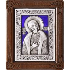 Икона Александр Невский в серебре с эмалью и деревянной рамке (арт. 12240306)