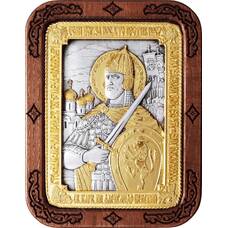Икона Александр Невский в серебре с позолотой и деревянной рамке (арт. 12240312)