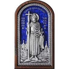 Икона Владимир, святой равноапостольный князь в серебре с эмалью и деревянной рамке (арт. 12240319)