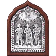 Икона Георгий Победоносец, Александр Невский, Дмитрий Солунский в серебре (арт. 12240320)
