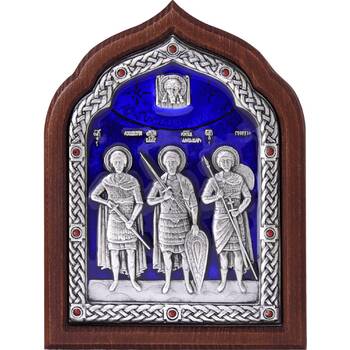 Икона Георгий Победоносец, Александр Невский, Дмитрий Солунский в серебре с эмалью (арт. 12240321)