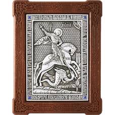 Икона Георгий Победоносец в серебре и деревянной рамкой (арт. 12240324)