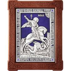 Икона Георгий Победоносец в серебре с эмалью и деревянной рамки (арт. 12240325)