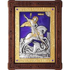 Икона Георгий Победоносец в серебре с эмалью и позолотой (арт. 12240327)