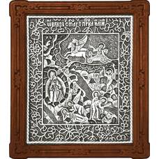 Икона Илья Пророк Фесвитянин в серебре и деревянной рамке (арт. 12240338)