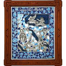 Икона Илья Пророк Фесвитянин в серебре с эмалью и деревянной рамке (арт. 12240339)