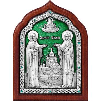 Икона Кирилл и Мария Радонежские в серебре с эмалью и деревянной рамки (арт. 12240343)