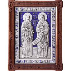 Икона Кирилл и Мефодий в серебре с эмалью и деревянном киоте (арт. 12240345)