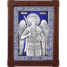 Икона Архангел Михаил в серебре с эмалью и деревянной рамке (арт. 12240364)
