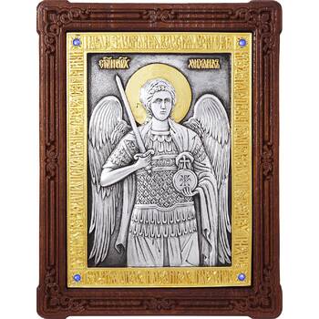 Икона Архангел Михаил в серебре с позолотой и деревянной рамке (арт. 12240365)
