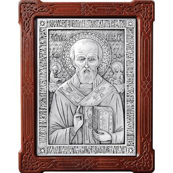 Икона Николай чудотворец Мирликийский в серебре и деревянной рамке (арт. 12240369)