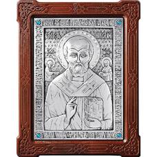 Икона Николай чудотворец Мирликийский в серебре и деревянной рамке (арт. 12240370)