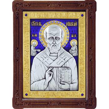 Икона Николай чудотворец Мирликийский в серебре с эмалью и позолотой (арт. 12240373)