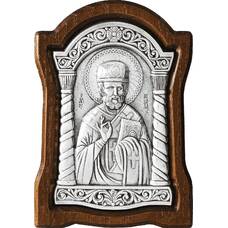 Икона Николай чудотворец Мирликийский в серебре и деревянной рамке (арт. 12240374)