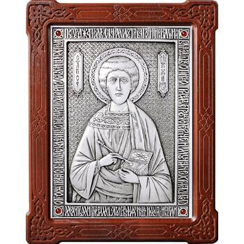 Икона Пантелеимон целитель в серебре и деревянной рамке (арт. 12240378)