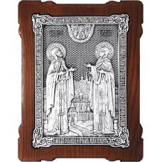Икона Петр и Феврония в серебре и деревянной рамке (арт. 12240382)