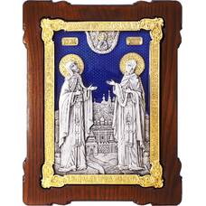 Икона Петр и Феврония в серебре с эмалью и позолотой (арт. 12240385)